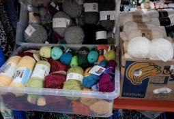 THREE BOXES OF NEW YARN, to include approximatly one hundred new balls of neutral and bright