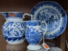 A CHINESE PORCELAIN BOWL, possibly Qianlong period, unmarked, painted with a scene of lakes and