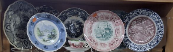 A GROUP OF 19TH CENTURY TRANSFER PRINT CERAMICS, to include a J & M Bell & Co, Ayam Jantan (