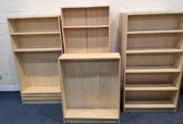 TWO SETS OF THREE, a pair and a single modern open bookcase Dimensions:tallest bookcases width