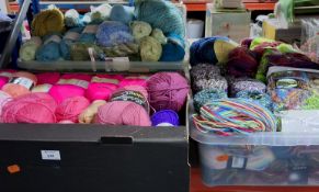 THREE BOXES OF QUALITY BALLS OF YARN, to include approximatly one hundred various brightly
