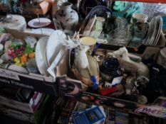 THREE BOXES AND LOOSE OF GENERAL HOUSEHOLD ITEMS to include a box containing a part Royal Albert '
