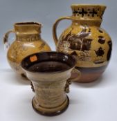 HARRY JUNIPER FOR BIDEFORD POTTERY: A SGRAFFITO 'GOLDEN HINDE' JUG, depicting the ship under sail,