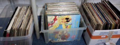 THREE BOXES OF RECORDS, a quantity of LPs and 12'' singles by artists to include The Beatles (Sgt.