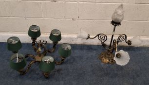 TWO METAL CEILING LIGHTS, one with four branches, the other with six Dimensions:largest height