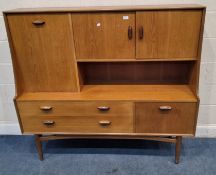 A G PLAN MID-CENTURY TEAK HIGHBOARD, fitted with two fall front doors, double cupboard doors and two