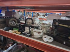 ONE BOX AND LOOSE OF VINTAGE HOUSEHOLD ITEMS to include a cased Singer sewing machine, a 1966