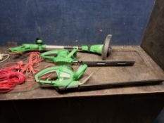THREE GARDEN LINE GARDENING POWER TOOLS, including a GLH691 hedge trimmer, a GLR450/4 strimmer (both