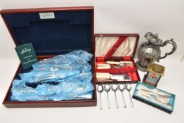 CUTLERY SETS AND A CARRIAGE CLOCK, to include a wooden canteen of 'Housley International'