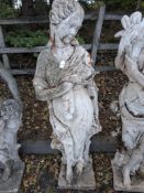 A WEATHERED CONCRETE FEMALE GARDEN STATUE, height 138cm Condition Report:appears in good
