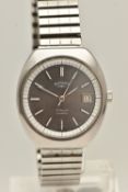 A GENTS 'ROTARY' STAINLESS STEEL WRISTWATCH, manual wind, round grey dial signed 'Rotary 17 Jewels