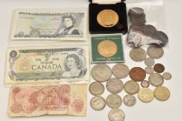 Mixed lot of coins and banknotes, noted 30x Victorian pennies, pre 1920 silver coins .925 to 19