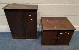 A DISQUE RECORD CABINET, with double cupboard doors, along with another double-door cabinet