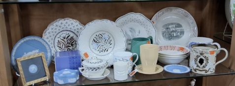 A GROUP OF WEDGWOOD CERAMICS, comprising a coffee cup, tankered and covered twin handled bowl,