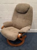 A HSL BEIGE UPHOLSTERED SWIVEL RECLINING ARMCHAIR Dimensions:width 80cm x depth 76cm x height