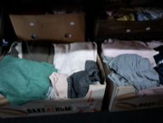 SIX BOXES OF WOMEN'S CLOTHING to include blouses, jumpers, trousers, skirts, polo shirts and more