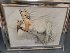 A SMALL GROUP OF CANVASES AND A PRINT OF 20TH CENTURY ICONS, comprising a large silver coloured