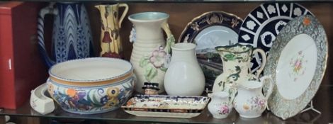 A GROUP OF CERAMICS, to include a Clarice Cliff for Newport Pottery 'My Garden' vase no 907,