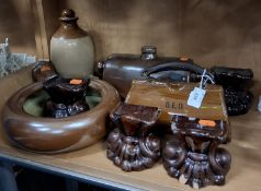 A GROUP OF HOMEWARE POTTERY, comprising four 19th century treacle glaze pottery furniture