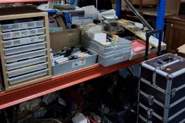 FIVE BOXES AND LOOSE MISCELLANEOUS CRAFT RELATED ITEMS, to include a four tier trolly, with