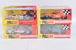 FOUR BOXED AND SEALED POLICAR SLOT CAR MODEL VEHICLES, to include CAR08b P160 N.17 1st Monaco 1972