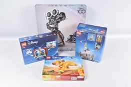 FOUR BOXED DISNEY LEGO SETS, to include a Lego Disney 100 Walt Disney Tribute Camera ref 43230 set