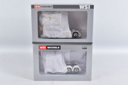 TWO BOXED 1:50 SCALE WSI COLLECTABLE DIECAST MODEL TRUCKS, to include a Scania Topline Nima model