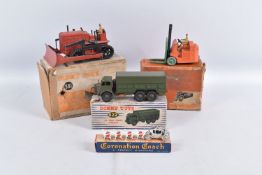 FOUR BOXED DIECAST VEHICLES, Dinky Supertoys Blaw Know Bulldozer, red body, black rubber tracks (