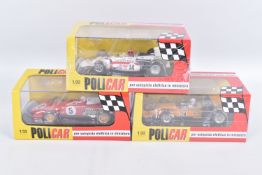 THREE BOXED AND SEALED POLICAR SLOT CAR MODEL VEHICLES, to include, a CAR04e N.24 S.A. GP 1971