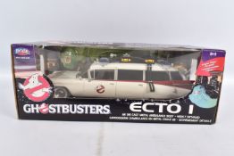 A BOXED JOY RIDE GHOSTBUSTERS ECTO I 1:21 SCALE CAST METAL MODEL, numbered 33538, includes Slimer
