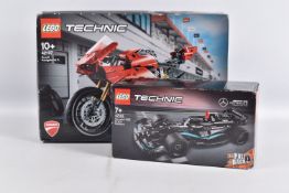 TWO BOXED AND SEALED LEGO TECHNIC SETS, to include a Lego Technic Ducati Panigale V4 R ref 42107 set