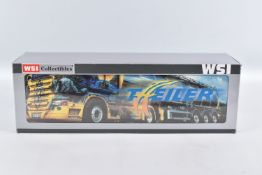 A BOXED 1:50 SCALE WSI COLLECTABLES THEILER MANNHEIM SCANIA R TOPLINE 4X2 LIQUID TANKER MODEL,