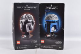 TWO BOXED AND SEALED STAR WARS HELMET COLLECTION LEGO SETS, to include The Mandolorian ref 75328 set