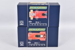 TWO BOXED SCALEXTRIC LEGENDS 1:32 SCALE SLOT CAR MODEL VEHICLE, a Lotus 72 Tony Trimmer in red and