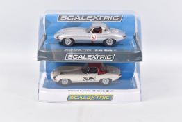 TWO BOXED SCALEXTRIC 1:32 SLOT CAR MODEL VEHICLES, to include a Jaguar E-Type Goodwood Revival