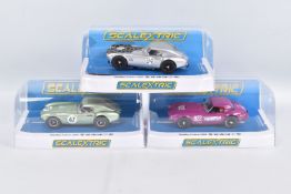 THREE BOXED SCALEXTRIC 1:32 SLOT CAR MODEL VEHICLES, to include a Shelby Cobra 289 CSX2201 Snake