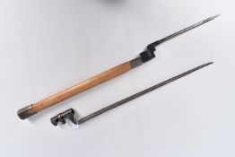 TWO MILITARY SPIKE BAYONETS, the first is Mark 2, it has been attached to a handle from an