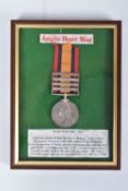 A BOER WAR QUEENS SOUTH AFRICA MEDAL WITH FOUR CLASPS, the medal is impressed 3666 Trooper F