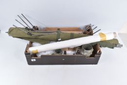 A MIXED LOT OF MILITARY RELATED ITEMS, to include a number 4 spike bayonet, various military