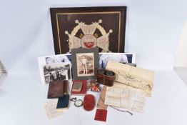 A VAST ASSORTMENT OF MILITARY AND CIVILLIAN EPHEMERA, included is a silver open faced pocket