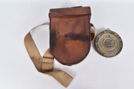 A BRITISH MILITARY ISSUE MARK V HELIOGRAPH SIGNALLING MIRROR WITH LEATHER CARRYING CASE, the outside