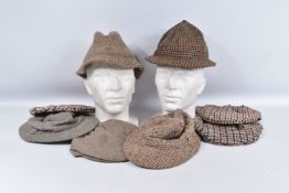 A QUANTITY OF TWEED FLAT CAPS AND DEERSTALKER HATS MADE BY BARBOUR, these all appear to be brand new