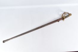 A FRENCH 1886 HEAVY CAVALRY SWORD AND SCABBARD, the top of the blade is clearly dated 1886, the