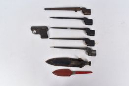 A COLLECTION OF SPIKE BAYONETS, A WEBLEY STARTING PISTOL AND A WILLIAM RODGERS KNIFE, only one spike