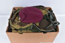 1974 DENISON SMOCK, MAROON RED BERET AND ASSORTED CAMOFLAGE CLOTHING, the smock is size 4 and