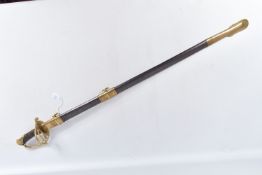 A MODERN VERSION ON AN AMERICAN CIVIL WAR OFFICERS CAVALRY SWORD, this has the blade marked C.S.A.