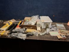 TWO TRAYS CONTAINING VINTAGE BRITISH MOTORBIKE PARTS including a new old stock pair of Girling