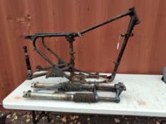 A 1950s BRITISH MOTORCYCLE FRAME, possibly AJS/Matchless, frame No. A64179 stamped on the downpipe