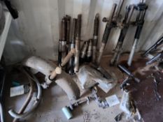 A COLLECTION OF VINTAGE BRITISH MOTORCYCLE FORKS, headraces, yokes, sleeves, springs and two tatty