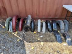 A COLLECTION OF VINTAGE BRITISH MOTORCYCLE MUDGUARDS, including what appears to be an original black